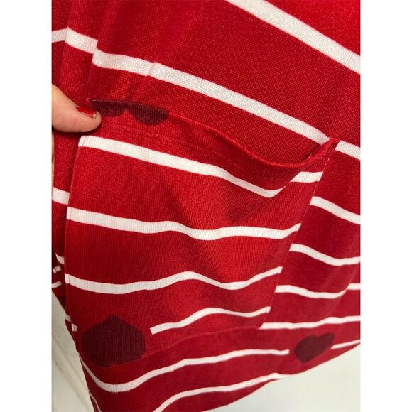 LuLaRoe Women's Striped Cardigan Sweater Red Heart Accents Size L - Picture 2 of 5